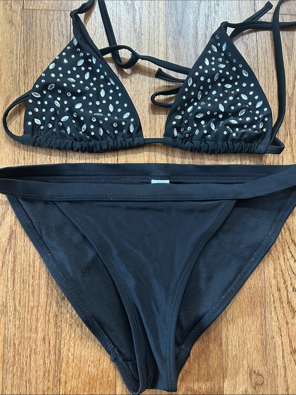 Black Bedazzled Rhinestone Bikini Set